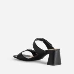 Mule à talon noire cuir double bride