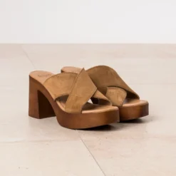 Mule taupe cuir velours