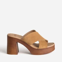 Mule taupe cuir velours