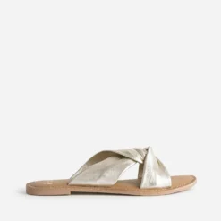 Mule TEXTO dorée en cuir à brides souples croisées