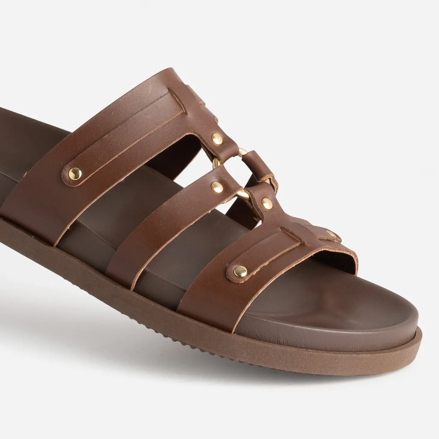 Mule TEXTO marron cuir décor clous