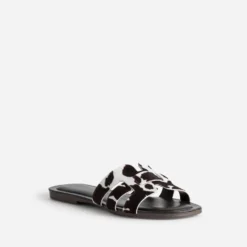 Mule TEXTO marron cuir motif vache