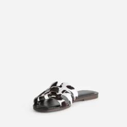 Mule TEXTO marron cuir motif vache