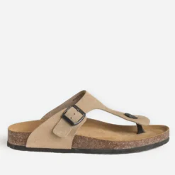 Mule-tong anatomique beige cuir velours