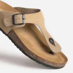 Mule-tong anatomique beige cuir velours