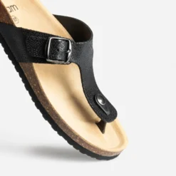 Mule-tong anatomique noire cuir éco-conçu