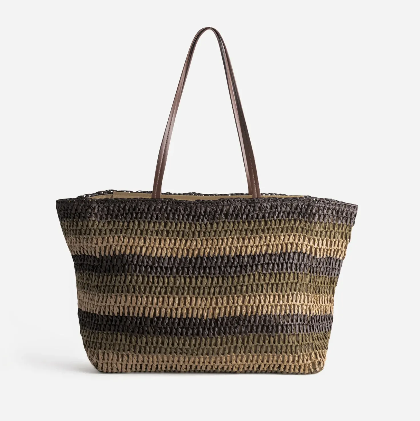 Panier marron tressé motif rayures