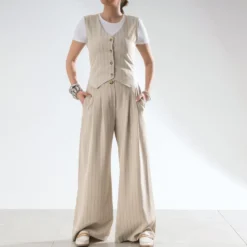 Pantalon de tailleur TEXTO beige rayures tennis