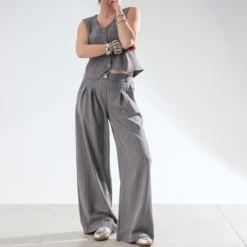 Pantalon de tailleur TEXTO gris rayures tennis