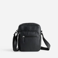 Pochette noire cuir à bandoulière