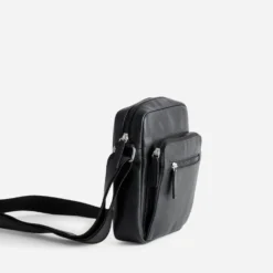 Pochette noire cuir à bandoulière