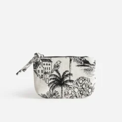 Pochette TEXTO beige jacquard motifs noirs