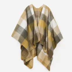 Poncho marron motif carreaux