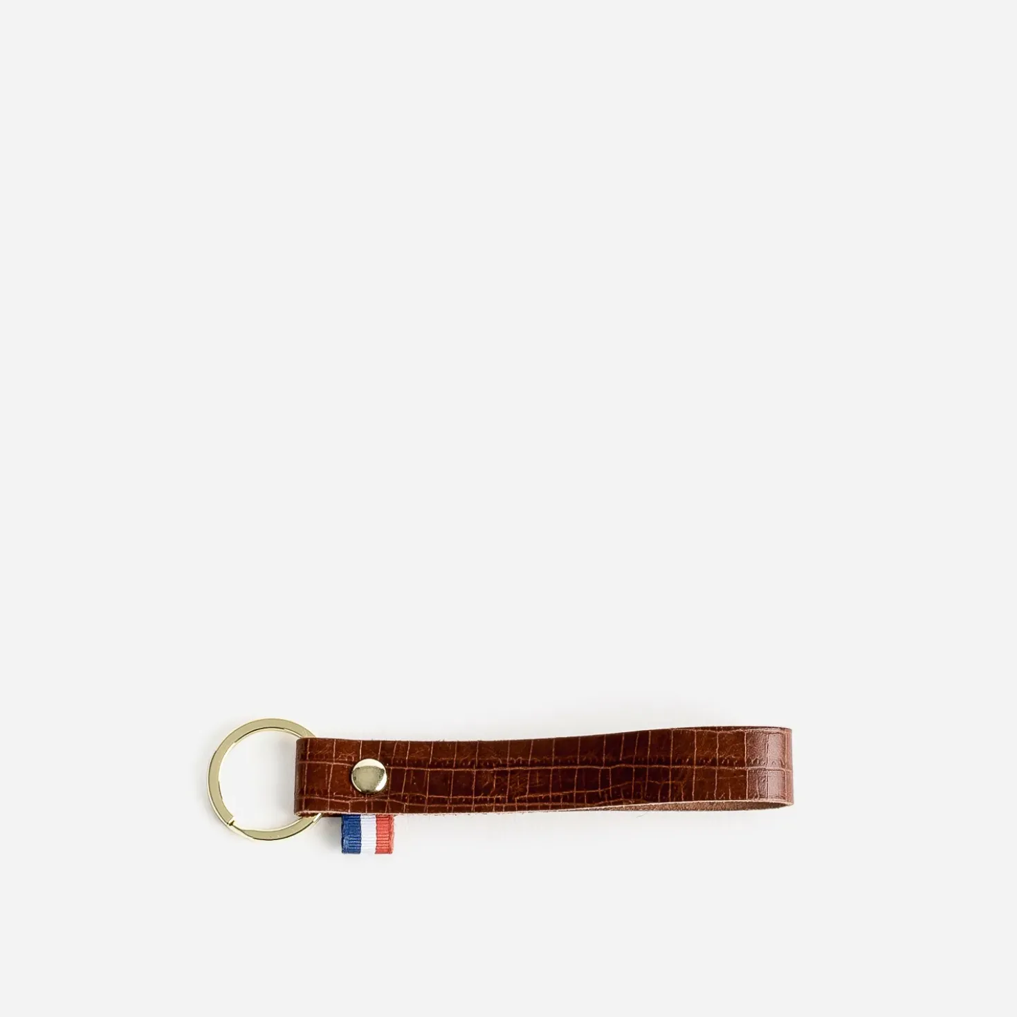 Porte-clés marron en cuir embossé effet croco