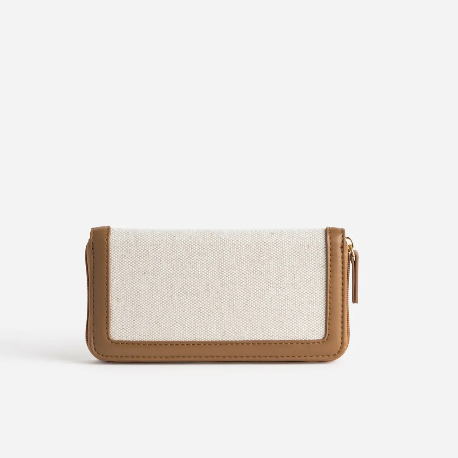 Portefeuille beige et cognac bi-matière