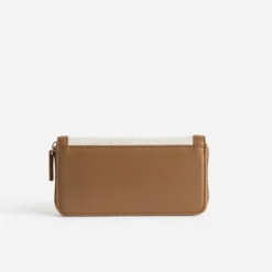 Portefeuille beige et cognac bi-matière