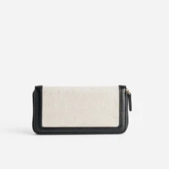 Portefeuille beige et noir bi-matière