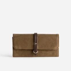 Portefeuille kaki suédé