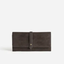 Portefeuille long marron suédé