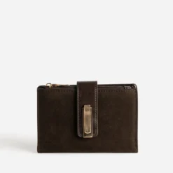 Portefeuille marron barrette métal