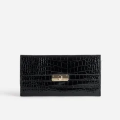 Portefeuille noir embossage effet croco
