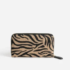 Portefeuille TEXTO beige à motif zèbre