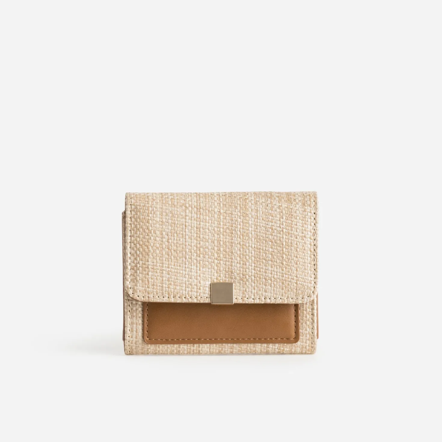 Porte-monnaie beige tressé et camel