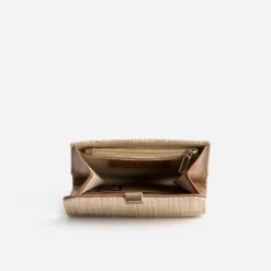 Porte-monnaie beige tressé et camel