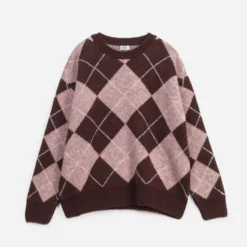 Pull ERAM WEAR bordeaux tricot motif losanges