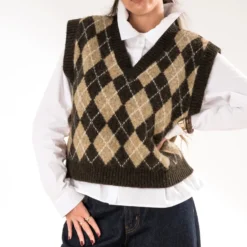 Pull ERAM WEAR marron motif losanges