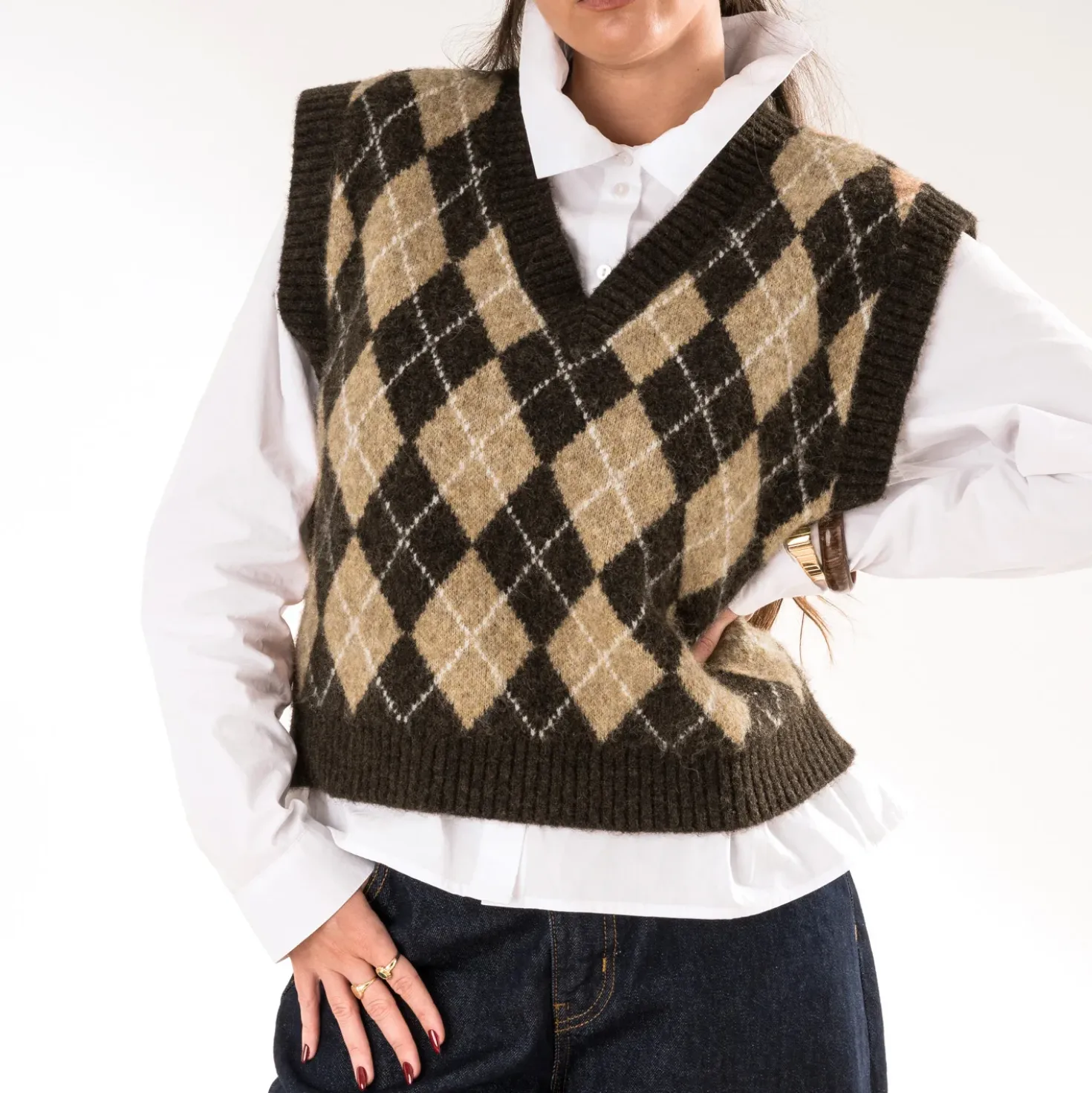 Pull ERAM WEAR marron motif losanges
