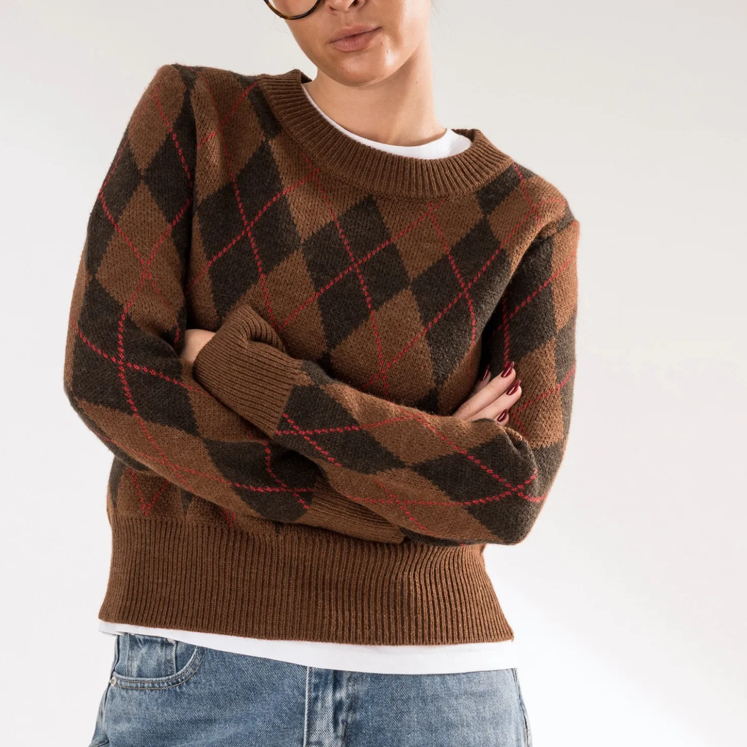 Pull marron motif losanges