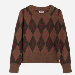 Pull marron motif losanges