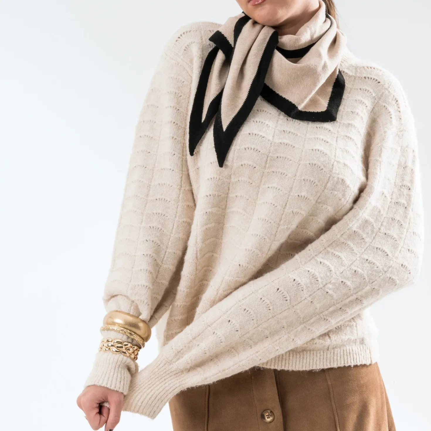 Pull TEXTO écru en tricot
