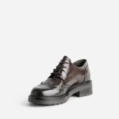 Richelieu marron cuir glacé bicolore