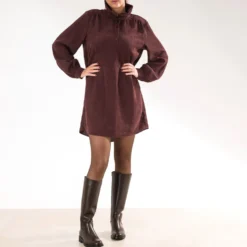 Robe ERAM WEAR bordeaux maille velours côtelé