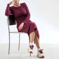 Robe longue TEXTO bordeaux plis côtés