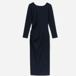 Robe longue TEXTO marine plis côtés
