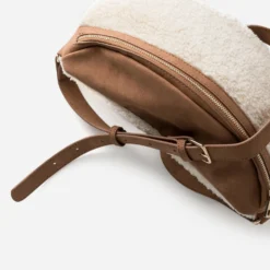 Sac-banane écru sherpa et camel