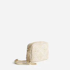 Sac bandoulière beige brodé doré