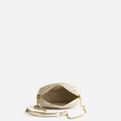 Sac bandoulière beige brodé doré