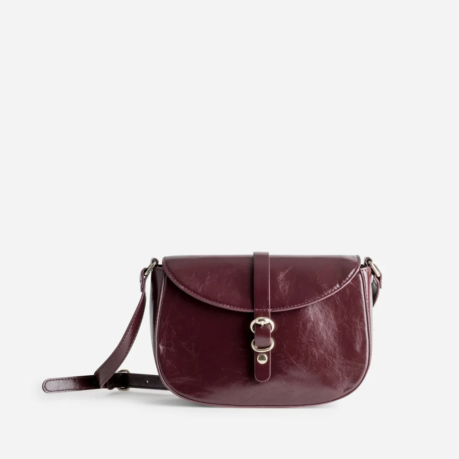 Sac bandoulière bordeaux détails anneaux