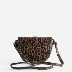 Sac bandoulière marron motif léopard