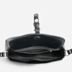 Sac bandoulière noir détails anneaux