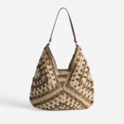 Sac beige et marron tressé