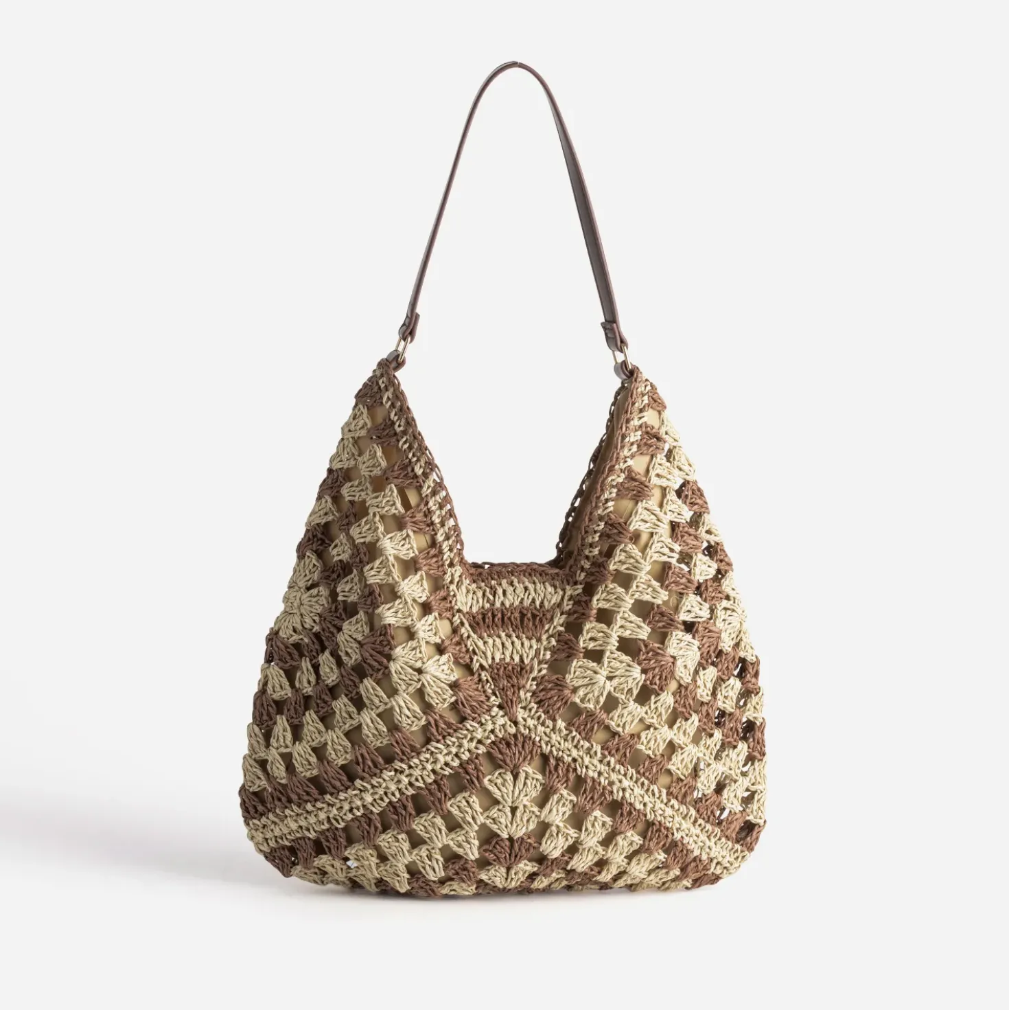 Sac beige et marron tressé
