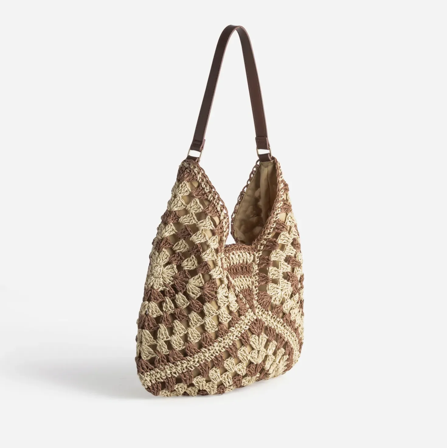 Sac beige et marron tressé