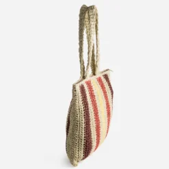 Sac beige paille papier motif rayures