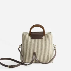 Sac beige tressé 3 compartiments