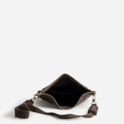 Sac besace marron cuir velours décor clous